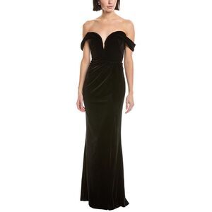 Marchesa Notte Womens  Off-The-Shoulder Velvet Maxi Dress, Black